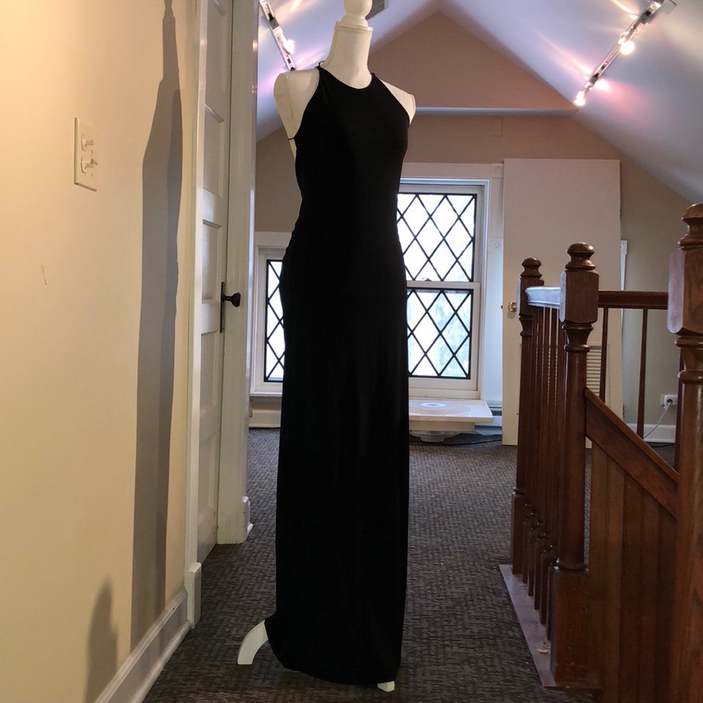 Black Backless Halter Fitted Prom Dress Gown
